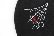 Load image into Gallery viewer, Embroidered Spiderweb Black Beret