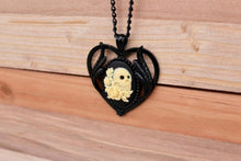 Load image into Gallery viewer, Skull and Roses Heart Cameo Black Victorian Goth Necklace