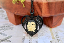 Load image into Gallery viewer, Skull and Roses Heart Cameo Black Victorian Goth Necklace