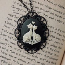 Load image into Gallery viewer, Siamese Cats Oval Cameo Black Victorian Goth Necklace