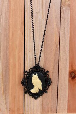 Great Horned Owl Black Victorian Cameo Necklace