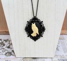 Load image into Gallery viewer, Great Horned Owl Black Victorian Cameo Necklace