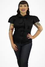 Load image into Gallery viewer, Pin Up Black Tie-Neck Top