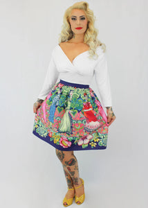 Purple Frida Mexican Vintage Inspired Retro Skirt - Thick Sateen Band Skirt