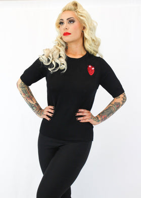 Vintage Inspired Anatomical Heart Black Knit Retro Top