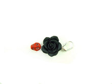 Load image into Gallery viewer, Handmade Polymer Clay Black Flowers and red Skulls Earrings