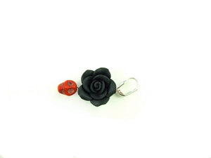 Handmade Polymer Clay Black Flowers and red Skulls Earrings