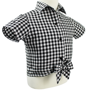 Girl's Black and White Gingham Knot Top, side
