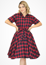 Load image into Gallery viewer, Red and Navy Plaid Dress With Belt