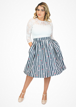 Load image into Gallery viewer, Red Cardinal Striped Pleated Holiday Skirt
