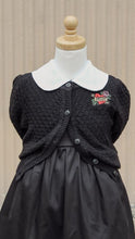 Load image into Gallery viewer, mom cardigan styled with black dress white collar on mannequin