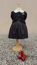 Load image into Gallery viewer, mom cardigan styled with black dress white collar on mannequin