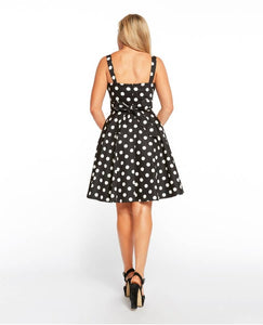 Fold-over Fit & Flare Poko Dot Dress with Padded Bust
