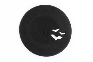 Embroidered Bats Black Beret