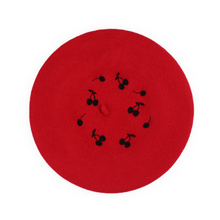 Load image into Gallery viewer, Embroidered Cherry Silhouette Red Beret