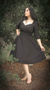 Black 1940s Vintage Inspired Circle Dress w/ Pockets