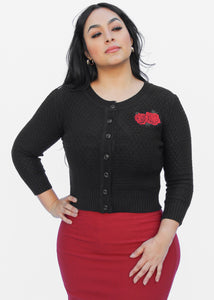 Long Sleeve Red Roses Cardigan Sweater