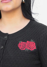 Load image into Gallery viewer, Long Sleeve Red Roses Cardigan Sweater