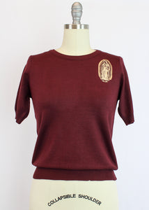 Embroidered Guadalupe Burgundy Sweater Knit Top