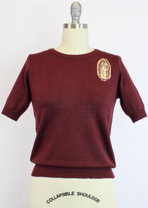 Embroidered Guadalupe Burgundy Sweater Knit Top