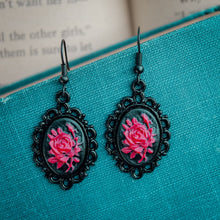 Load image into Gallery viewer, Handmade Red Rose Cameo Earrings