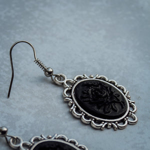 Handmade Black Rose Cameo Earrings