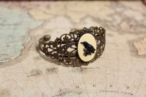Crow Cameo Vintage Inspired Cuff Adjustable Bracelet