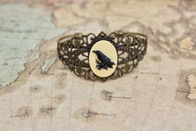 Load image into Gallery viewer, Crow Cameo Vintage Inspired Cuff Adjustable Bracelet