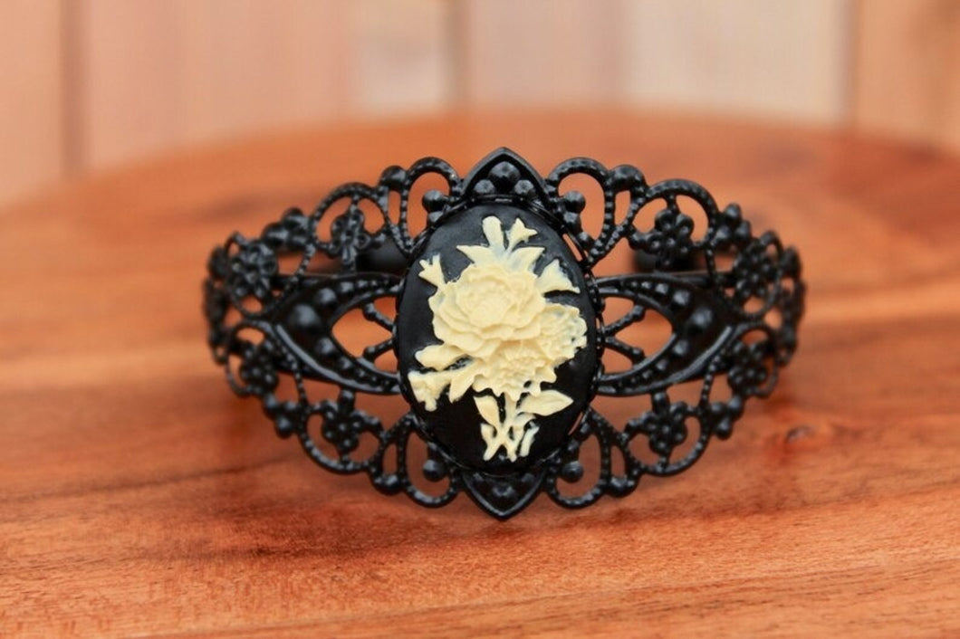 Floral Cameo Vintage Inspired Cuff Adjustable Bracelet
