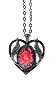 Red Rose Heart Cameo Black Victorian Goth Necklace