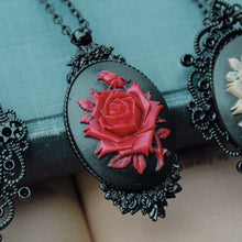 Load image into Gallery viewer, Red Rose Oval Cameo Black Victorian Goth Necklace