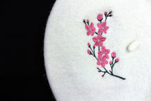 Load image into Gallery viewer, Embroidered Cherry Blossom Ivory Beret