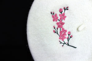 Embroidered Cherry Blossom Ivory Beret