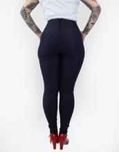 Load image into Gallery viewer, Tie Waist Navy High Waist Cigarette Pants