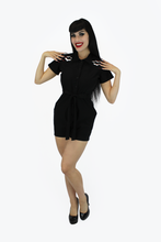 Load image into Gallery viewer, Bat Stretchy Black Romper With Belt