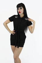 Load image into Gallery viewer, Bat Stretchy Black Romper With Belt