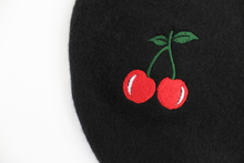 Load image into Gallery viewer, Embroidered Cherry Black Beret