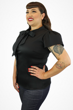 Load image into Gallery viewer, Pin Up Black Tie-Neck Top