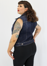 Load image into Gallery viewer, Embroidered Dagger and Rose Denim Vest