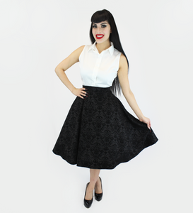 Vintage Inspired Holiday Damask Circle Skirt, Black Audrey Hepburn Full Circle Skirt w/ Pockets XS-3X