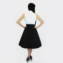 Load image into Gallery viewer, Vintage Inspired Holiday Damask Circle Skirt, Black Audrey Hepburn Full Circle Skirt w/ Pockets XS-3X