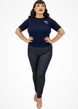 Load image into Gallery viewer, Embroidered Martini Navy Blue Knit Top