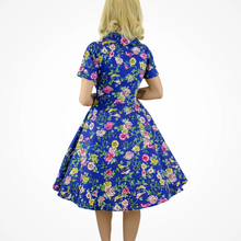 Load image into Gallery viewer, Spring Short Sleeve Blue Floral Circle Dress