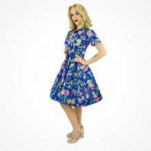 Load image into Gallery viewer, Spring Short Sleeve Blue Floral Circle Dress