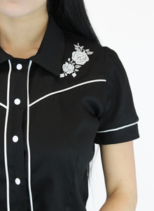 Black White Rose Rockabilly Western Top