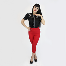 Load image into Gallery viewer, Black White Rose Rockabilly Western Top