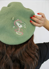 Load image into Gallery viewer, Embroidered Martini Olive Beret