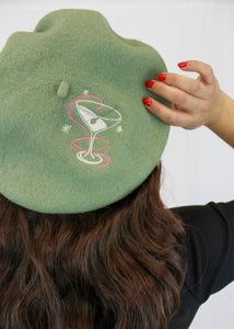 Embroidered Martini Olive Beret