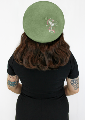 Embroidered Martini Olive Beret