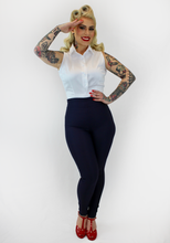 Load image into Gallery viewer, Classic Navy High Waist Cigarette Pants